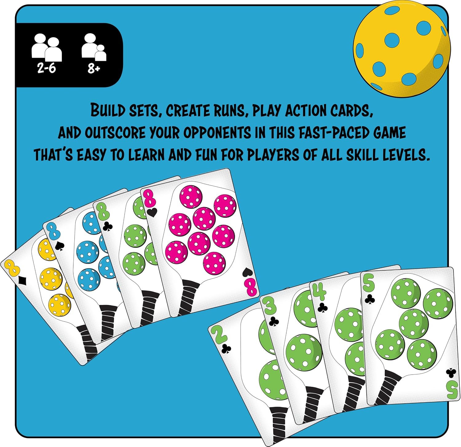 Close up of 3rd Shot Drop playing cards with colorful pickleball suits